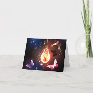Glowing Light Bulb with Night Butterflies Holiday Card
