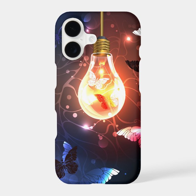 Glowing Light Bulb with Night Butterflies iPhone Case (Back)