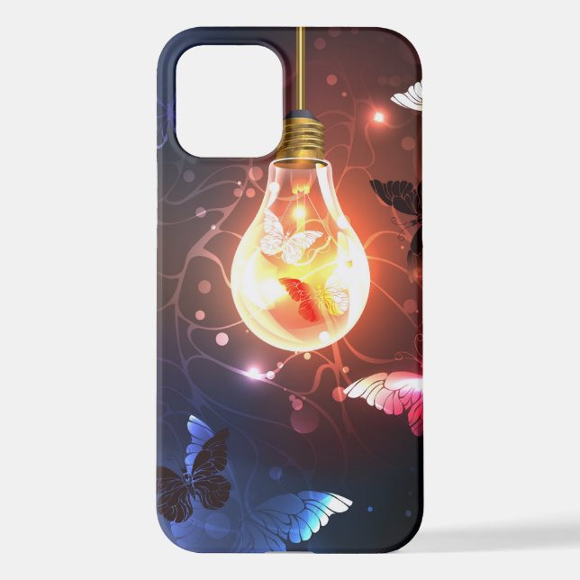 Glowing Light Bulb with Night Butterflies iPhone Case (Back)