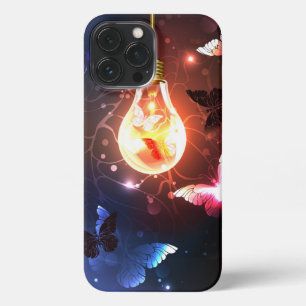Glowing Light Bulb with Night Butterflies iPhone 13 Pro Max Case
