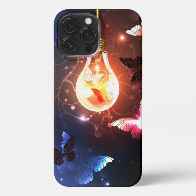 Glowing Light Bulb with Night Butterflies iPhone Case (Back)