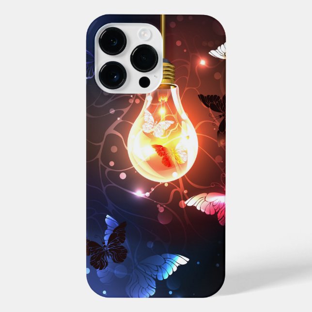 Glowing Light Bulb with Night Butterflies iPhone Case (Back)