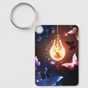 Glowing Light Bulb with Night Butterflies Key Ring