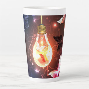 Glowing Light Bulb with Night Butterflies Latte Mug