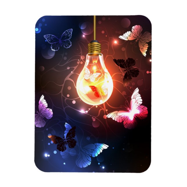 Glowing Light Bulb with Night Butterflies Magnet (Vertical)