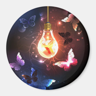 Glowing Light Bulb with Night Butterflies Magnet