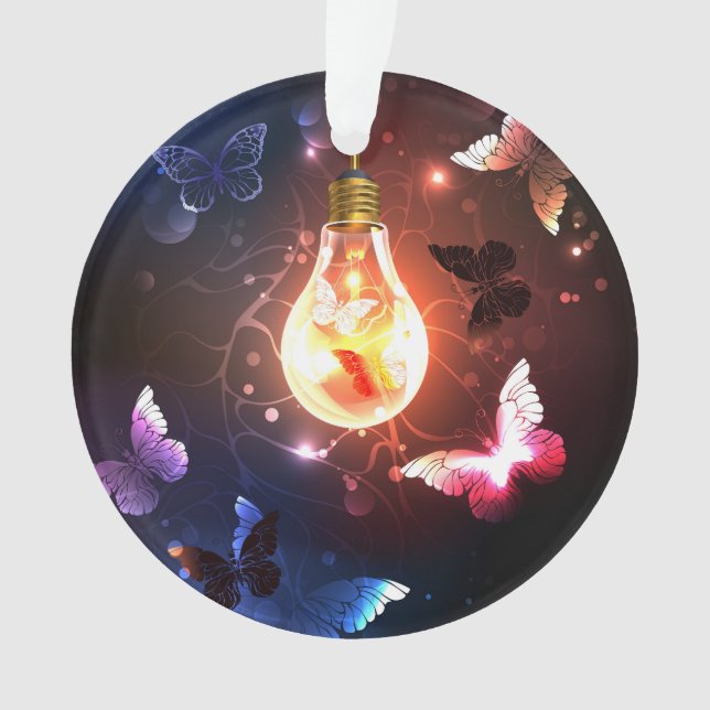 Glowing Light Bulb with Night Butterflies Ornament (Front)