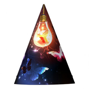 Glowing Light Bulb with Night Butterflies Party Hat
