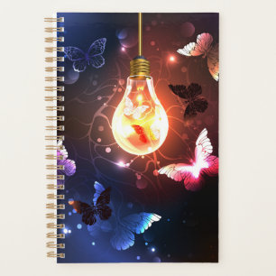 Glowing Light Bulb with Night Butterflies Planner