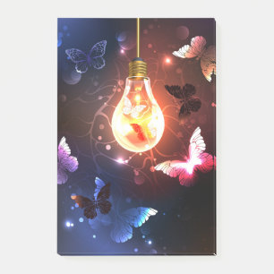 Glowing Light Bulb with Night Butterflies Post-it Notes