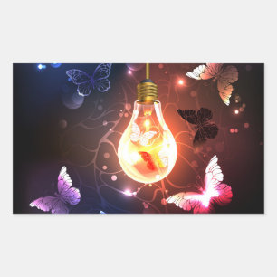 Glowing Light Bulb with Night Butterflies Rectangular Sticker
