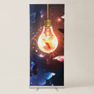Glowing Light Bulb with Night Butterflies Retractable Banner
