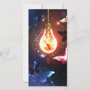 Glowing Light Bulb with Night Butterflies Save The Date