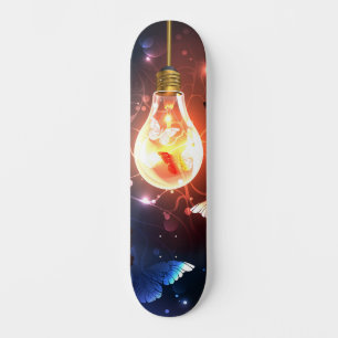 Glowing Light Bulb with Night Butterflies Skateboard