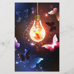 Glowing Light Bulb with Night Butterflies Stationery