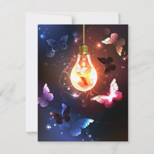 Glowing Light Bulb with Night Butterflies Thank You Card