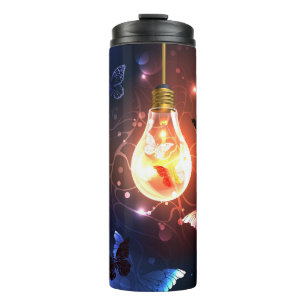 Glowing Light Bulb with Night Butterflies Thermal Tumbler