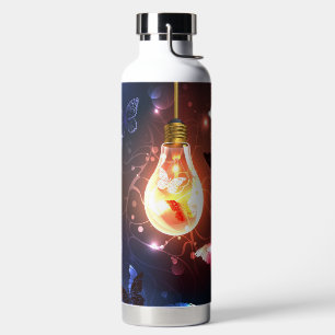 Glowing Light Bulb with Night Butterflies Water Bottle