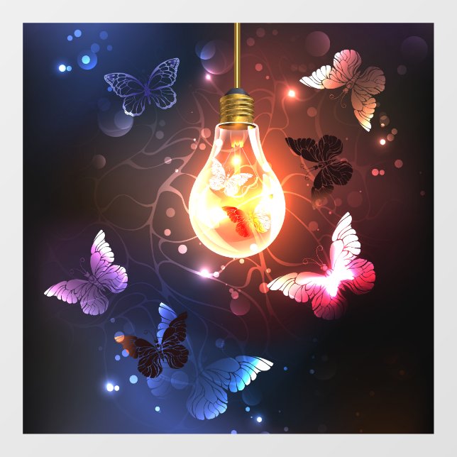 Glowing Light Bulb with Night Butterflies Window Cling (Sheet)