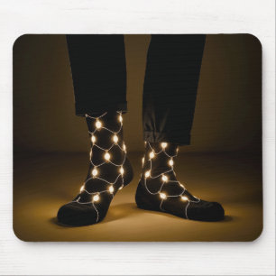 Glowing Light String In Black Socks Mouse Mat