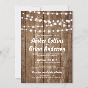 Glowing Lights Rustic Barn Wood Country Wedding Invitation