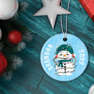 Glowing Lights Winter Wonders Snowman Christmas Ceramic Tree Decoration