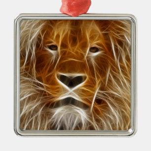 Glowing Lion Portrait Metal Tree Decoration