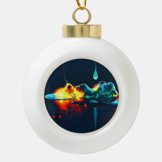 Glowing Liquid Drip Ceramic Ball Christmas Ornament (Front)