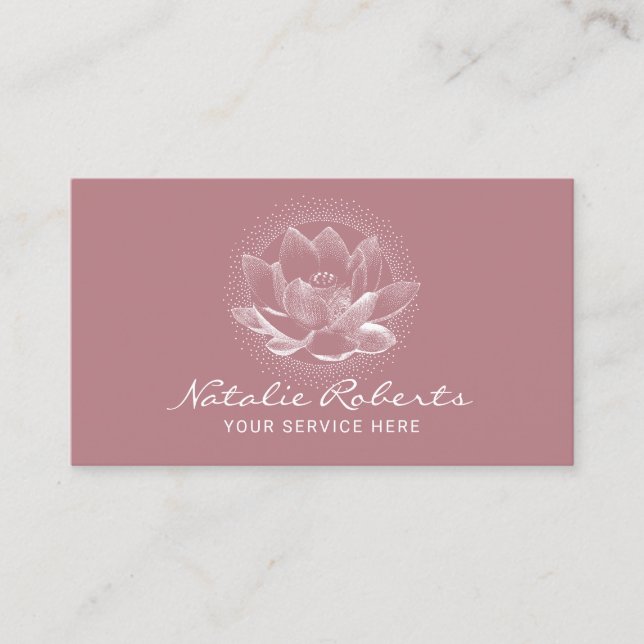 Glowing Lotus Flower Dusty Rose Yoga Instructor Business Card (Front)