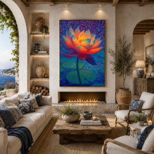 Glowing Lotus Flower Pointillism Art Poster