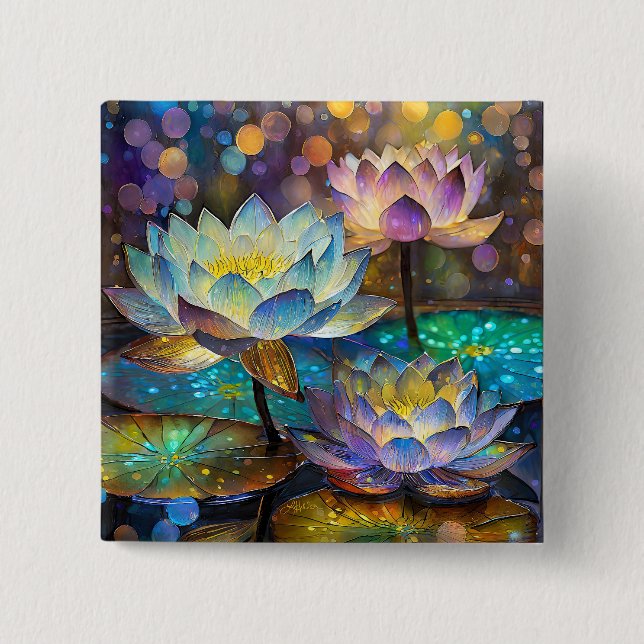 Glowing Lotus Flowers Trio 15 Cm Square Badge (Front)