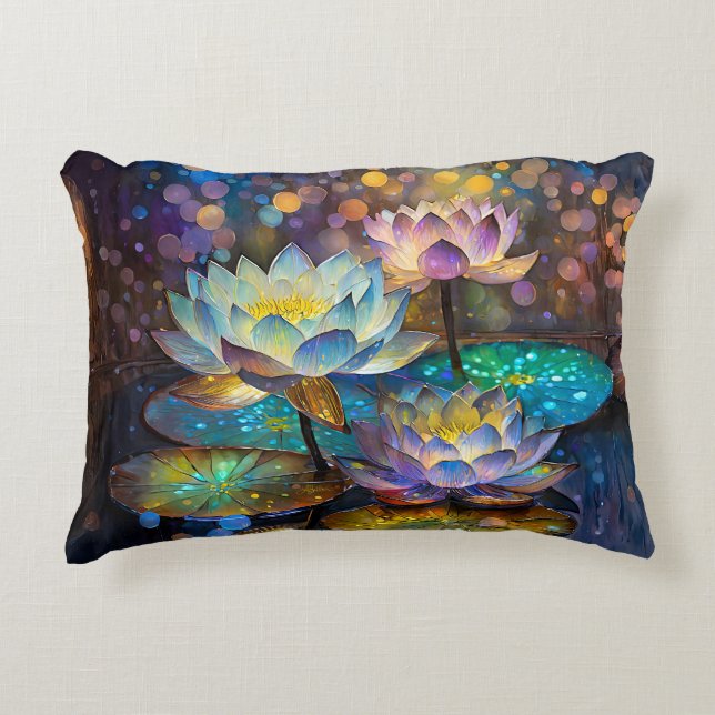 Glowing Lotus Flowers Trio Decorative Cushion (Front)