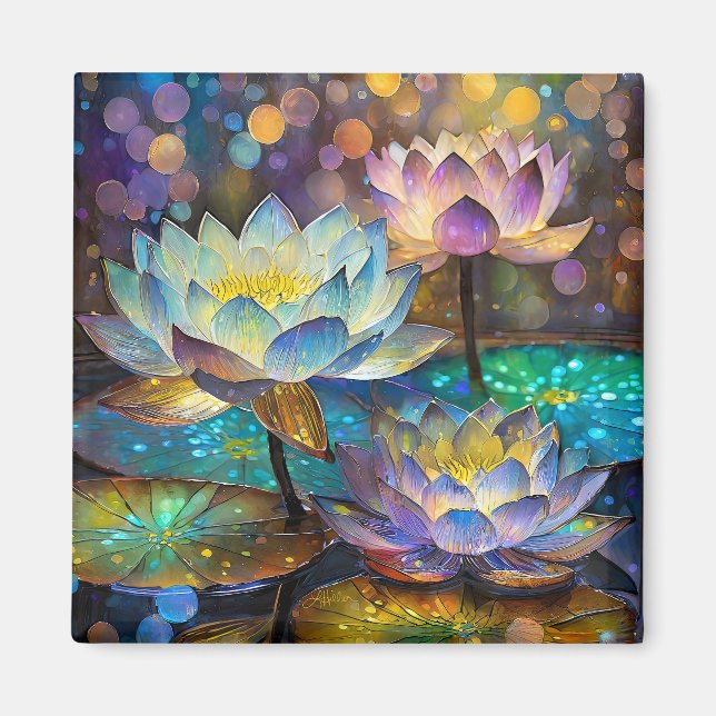 Glowing Lotus Flowers Trio Magnet (Front)