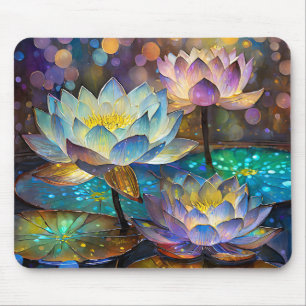 Glowing Lotus Flowers Trio Mouse Mat