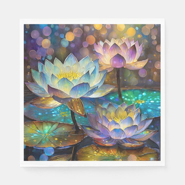 Glowing Lotus Flowers Trio Napkin (Front)