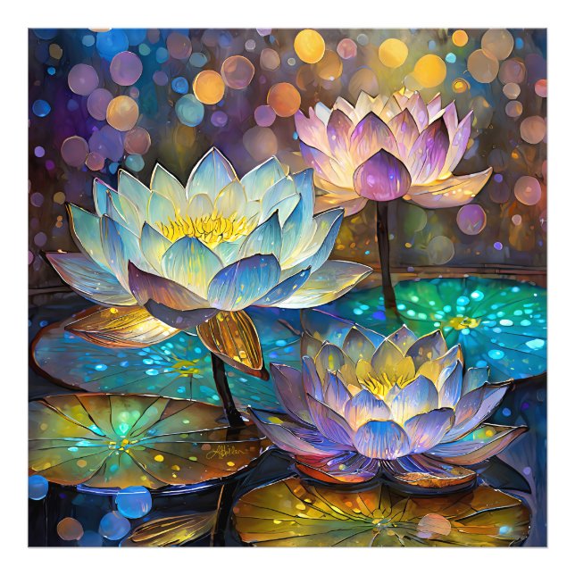 Glowing Lotus Flowers Trio Photo Print (Front)