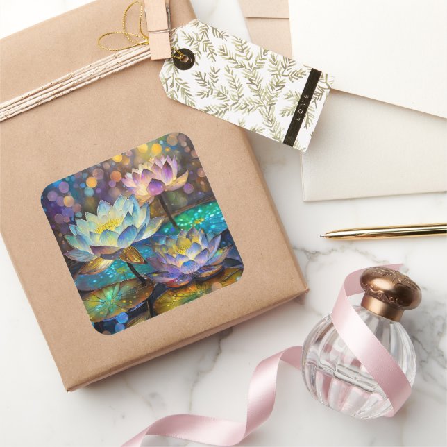 Glowing Lotus Flowers Trio Square Sticker (Gifting)