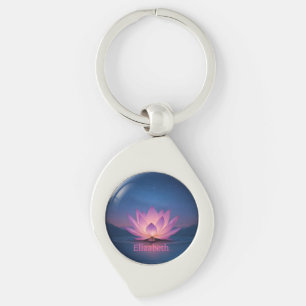 Glowing Lotus Glass Sphere Keychain – Custom Name