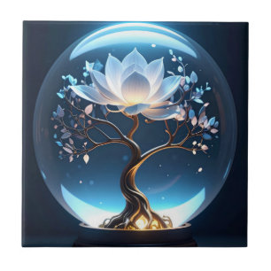 Glowing Lotus Globe Ceramic Tile Art