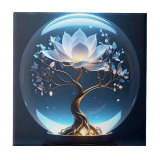 Glowing Lotus Globe Ceramic Tile Art