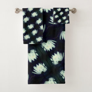 Glowing Lotus Water Lily Flower Pattern Bath Towel Set