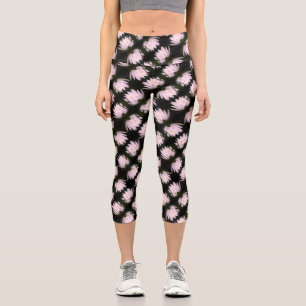 Glowing Lotus Water Lily Flower Pattern Capri Leggings