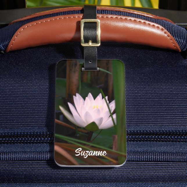 Glowing Lotus Water Lily Flower Personalised Luggage Tag (Front Insitu 2)