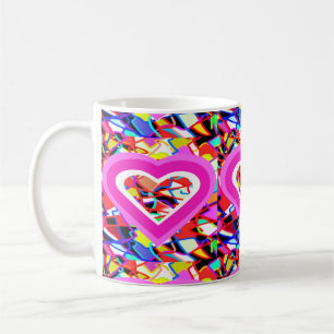 Glowing love hearts on a mosaic pattern coffee mug