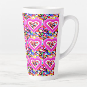 Glowing love hearts on a mosaic pattern latte mug