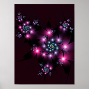 Glowing Magenta Floral Spiral Celestial Fractal Poster