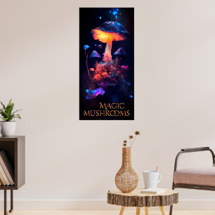 Glowing Magic Mushrooms - Retro Art Poster