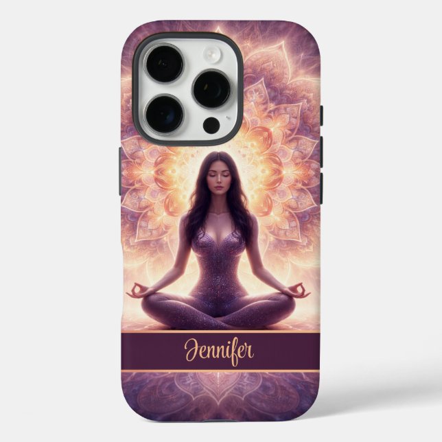 Glowing Mandala Meditation Woman Custom Name       Case-Mate iPhone Case (Back)