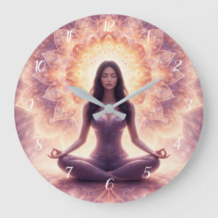 Glowing Mandala Meditation Woman Custom Name       Large Clock