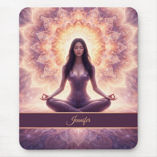 Glowing Mandala Meditation Woman Custom Name       Mouse Mat (Front)